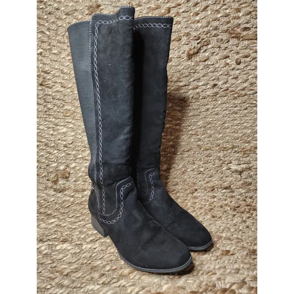 Gloria Vanderbilt Beatrice Knee High Black Microsuede Tall Boots Size 6 M